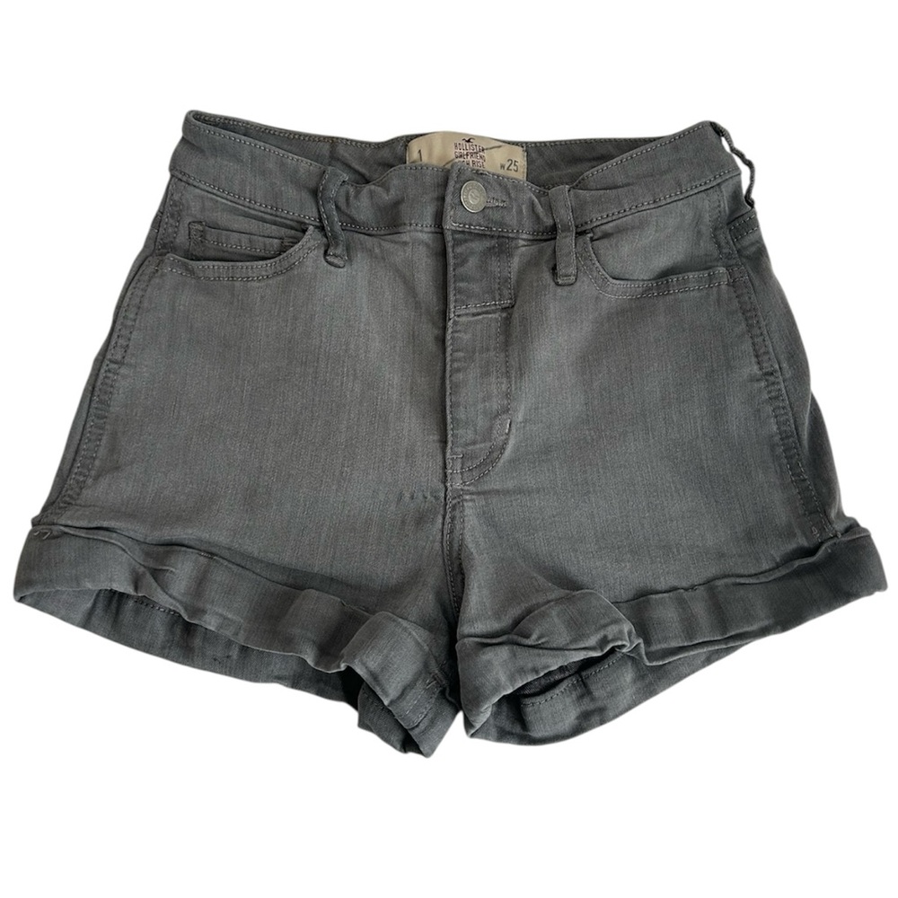 Hollister Gray Wash Shorts Girlfriend High Rise Cuffed Stretch Sz 1